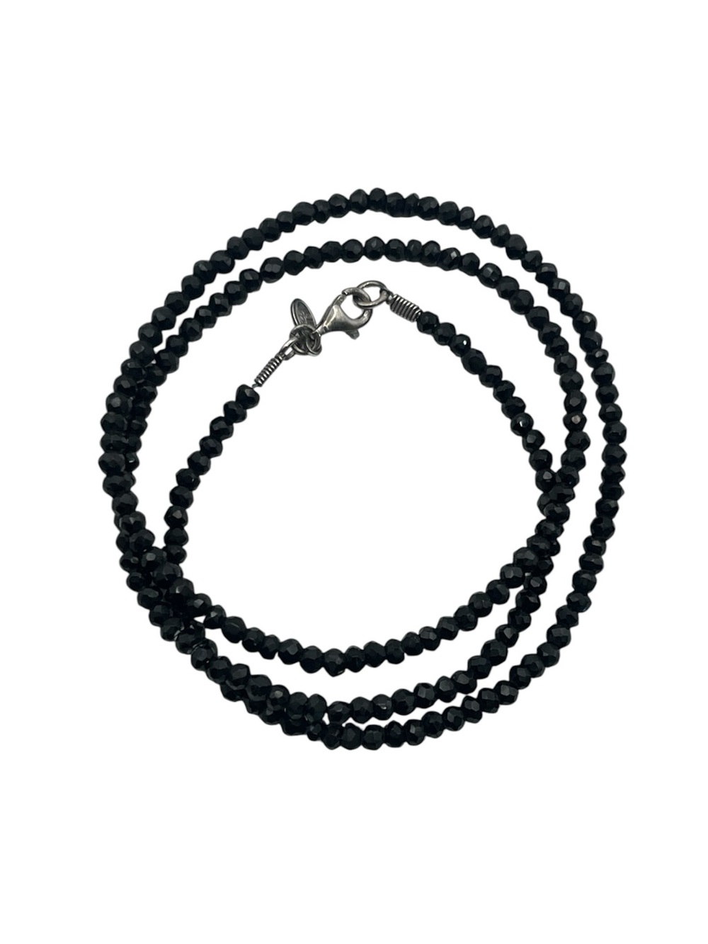Black faceted beaded stone sterling silver necklace India